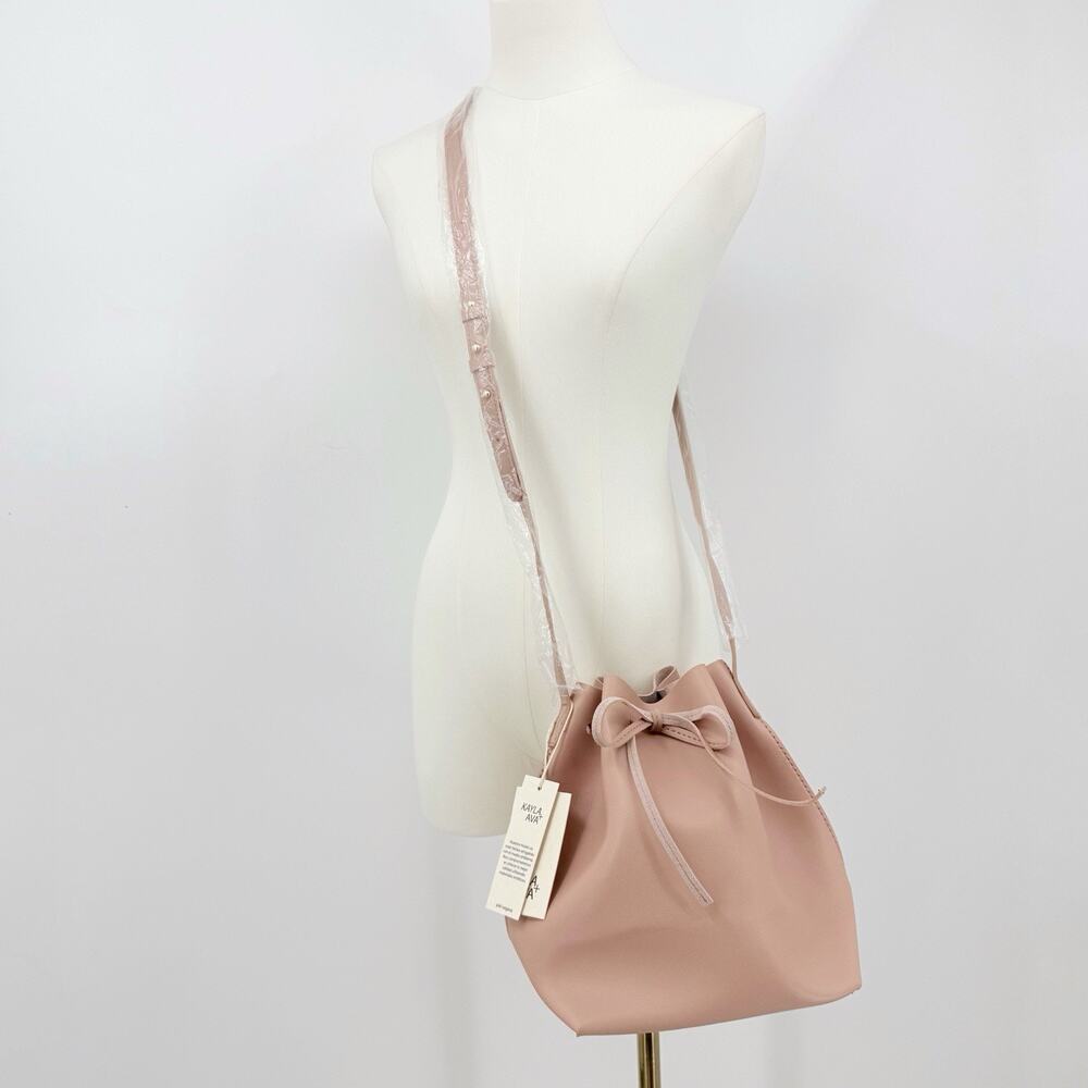 Kayla+ Ava Blush Pink Vegan Leather Bucket Bag Crossbody Drawstring Minimalist‎